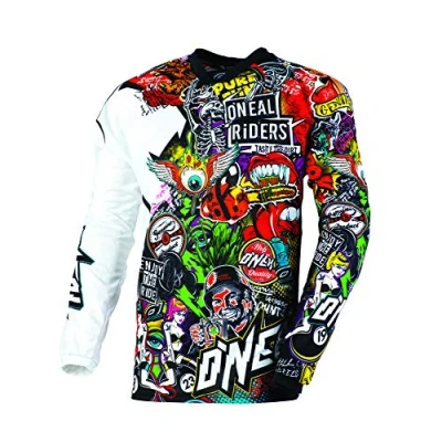 Afbeelding van O&#039;NEAL Motorcross Long Sleeve Shirt MX Enduro Motorcycle Sneldrogend en lichtgewicht prestatiemateriaal, kraagloos ontwerp Mayhem Jersey Crank Volwassen Zwart/Multi Maat L