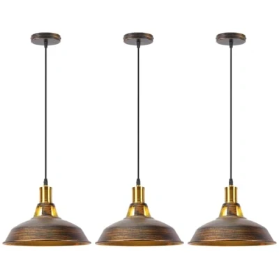 Afbeelding van iDEGU 3 stuks industriële retro kroonluchter hanglamp van metaal, 27 cm, vintage plafondlamp E27, plafondverlichting voor eetkamer, woonkamer, slaapkamer, restaurant, café, bar (brons)