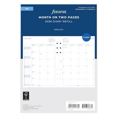Afbeelding van Filofax A5 maand op twee pagina&#039;s Engels 2026 dagboek 26 68510