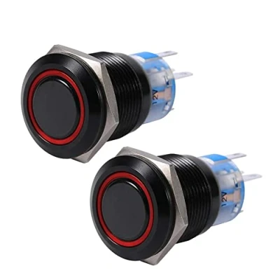 Afbeelding van Keenso Led drukknop, 19 mm, 12 V 24 V, metaal, LED, aan/uit, zelfborgende waterdicht, drukknop (2 stuks, rood)