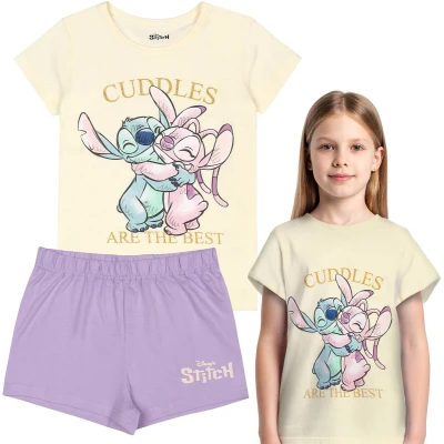 Afbeelding van DISNEY Stitch Angel KATOENEN meisjespyjama met korte mouwen, VOOR DE ZOMER tweedelig, 100% KATOEN, OEKO TEX