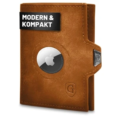 Afbeelding van GenTo Smartlet Air Slim Wallet, portemonnee, met muntvak, Apple AirTAG houder, TÜV geteste RFID NFC bescherming, klein, dun, smal, kaarthouder, voor heren en dames, geschenkdoos, lichtbruin mat, Kompaktes Münzfach Reißverschluss