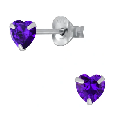 Afbeelding van JoyS Zilveren hartje oorbellen 4 mm kinderoorbellen kristal violet paars