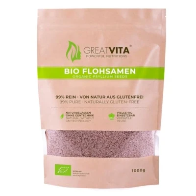 Afbeelding van GreatVita Biologische vlooienzaden, 1000 g, 99% zuiver en van nature glutenvrij, hoogwaardige vezelbron in rauwkostkwaliteit, veganistisch, zonder toevoegingen, gevuld Duitsland