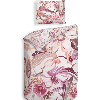 Afbeelding van Heckettlane Dekbedovertrek Kina Dekbed met instopstrook Wit 100% Katoen Satijn Bloemen 200x220 + 2 slopen 60/70 cm