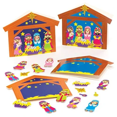Afbeelding van Baker Ross Kerststallen kaartensets (6 stuks) Kerstmis knutselen voor kinderen, AT339, gesorteerd