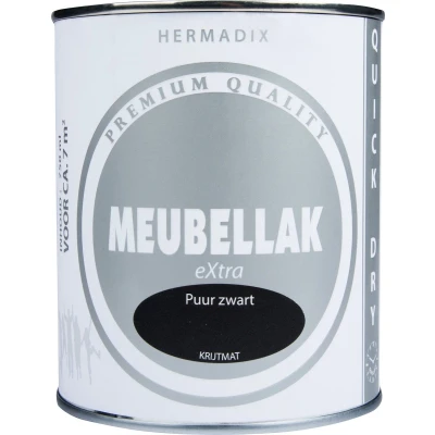 Afbeelding van Hermadix Meubellak Extra Puur Zwart Krijtmat Matte verf voor hout binnen (waterbasis)