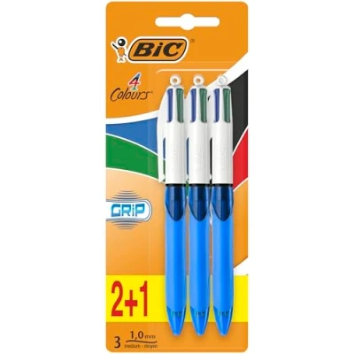 Afbeelding van BIC 8899301 4 Colour Grip balpen 3 stuks op kleur gesorteerd