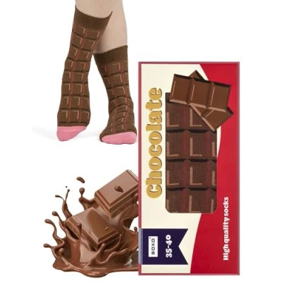 Afbeelding van Chocolade sokken 1 paar in &#039;chocoladeverpakking maat one size (35 40) geschenk cadeau