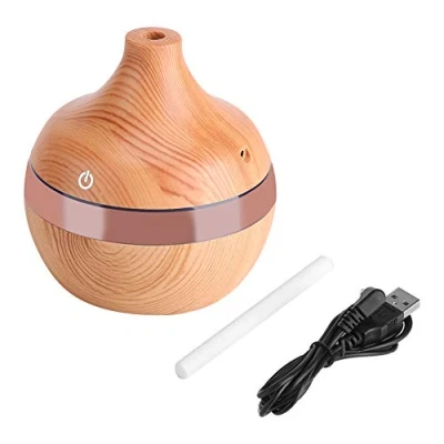 Afbeelding van Regun Luchtbevochtiger/diffuser, inhoud 300 ml, met USB aansluiting en ledlamp, hout, ook geschikt voor aromatische olie