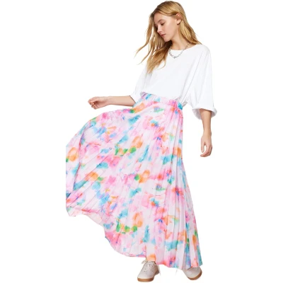 Afbeelding van Trendyol Geplooide, Geweven Rok Met Poederbloemmotief En Elastische Taille Tctss23Ee00018