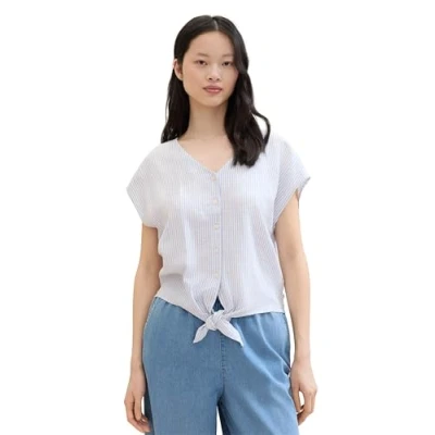 Afbeelding van TOM Tailor Denim MIT Knotendetail Blouse, Dames, Maat: XXL, Light blue white small stripe