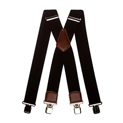 Afbeelding van Olata Extra Brede X Vorm Bretels met Bruin Leer en Zilveren Clips 5 cm. Zwart