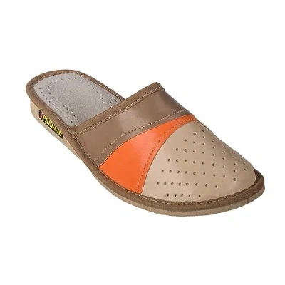 Afbeelding van APREGGIO Leren pantoffels voor dames, comfortabele rubberen zool, handgemaakte damespantoffels, lederen pantoffels, bruin, 37 EU