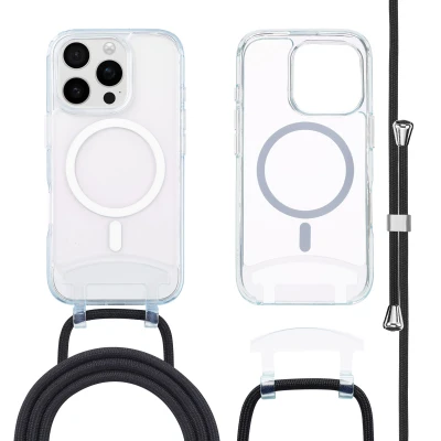 Afbeelding van Apple iPhone 16 Pro MagSafe Hoesje Kunststof imoshion Backcover met koord/Koordhoesje/Hardcase Transparant Telefoonhoesje