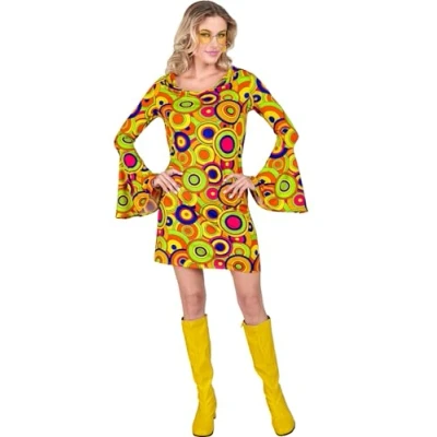 Afbeelding van Widmann Hippie Kostuum Love The 70s Longplay Circles Jurk Vrouw Multicolor XS Carnavalskleding Verkleedkleding