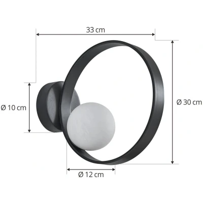 Afbeelding van Lucande LED wandlamp Luneo, zwart/opaal, glas, 30 cm