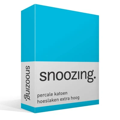 Afbeelding van Snoozing Hoeslaken Extra hoog Tweepersoons 140x220 cm Percale katoen Turquoise