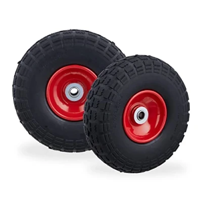 Afbeelding van Relaxdays steekwagenwiel 4.1/3.5 4 rubber 2 stuks bolderkarwiel antilekband zwart rood