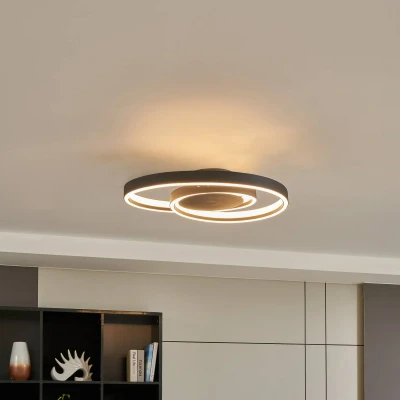 Afbeelding van Lindby LED plafondlamp met dimmer 1licht ijzer, aluminium, kunststof H: 13 cm zwart, wit Inclusief lichtbron