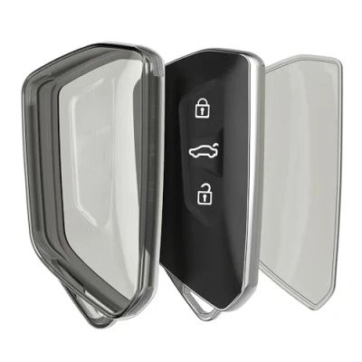 Afbeelding van kwmobile Autosleutel hoesje compatibel met VW Golf 8 3 knops behuizing transparant in zwart /