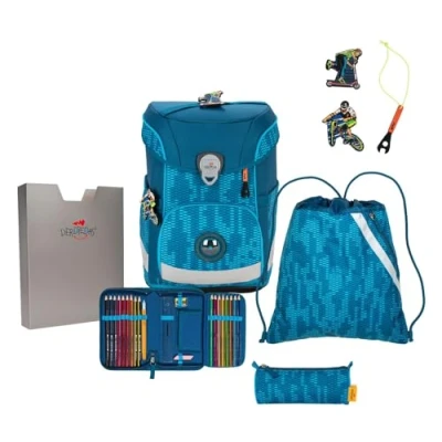Afbeelding van DerDieDas Schooltas ErgoFlex Easy Schulranzenset 5 delig Trendsport Donkerblauw