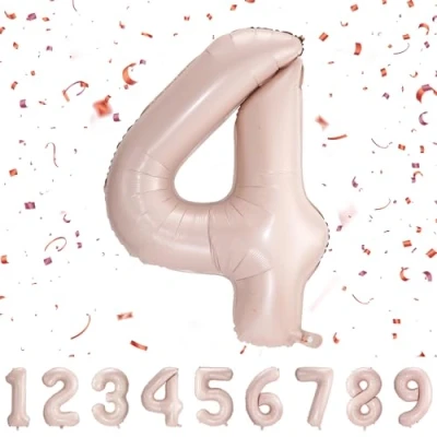 Afbeelding van QPink4 verjaardagsdecoratie, 4 jaar, folieballon voor kinderverjaardag, decoratie, XXL, pastelroze, enorme in 40 101 cm ballon met cijfer decoratie verjaardag