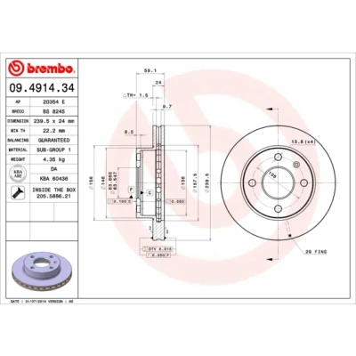Afbeelding van Brembo Remschijf 09.4914.34