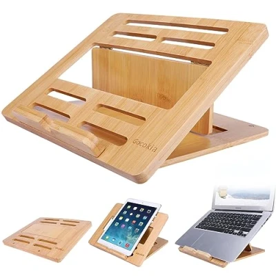 Afbeelding van Laptopstandaard Bamboe Notebook Verstelbare 4 Hoek Beugel Inklapbare Laptop Koeler voor Macbook Tablet