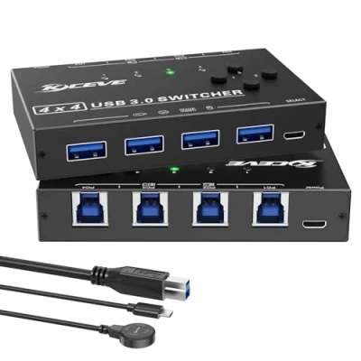 Afbeelding van YOUTINGHDAV USB 3.0 Switch, 4 in out schakelaar 3.0, voor pc&#039;s en toetsenbord, muis, printer, scanner, met bedrade afstandsbediening B kabels