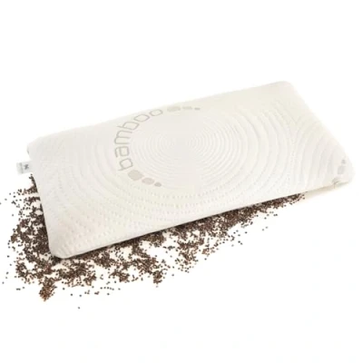 Afbeelding van NATURECA Boekweitkussen, boekweitkaf hoofdkussen tegen nekpijn, zijslaapkussen met bamboe kussensloop, orthopedisch kussen, neksteunkussen (40 x 80 cm)