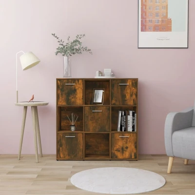 Afbeelding van Boekenkast 90x30x90 cm bewerkt hout gerookt eikenkleurig