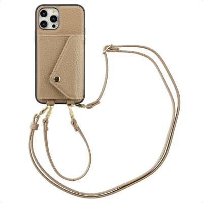 Afbeelding van Selencia Hoesje Geschikt voor iPhone 12 Pro / Met Pasjeshouder Sera Koordhoesmet pashouder envlop Beige