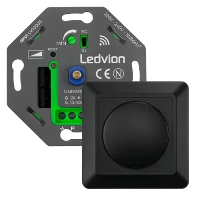Afbeelding van Ledvion Led Dimmer 5 tot 250 Watt, Universele Dimmer, Inbouw, Wifi Smart Dimmer+ Afdekplaat, Afdekraam, Zwart