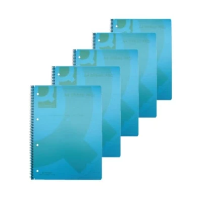 Afbeelding van Q Connect Spiraalgebonden polypropyleen notitieboek 80 losse pagina&#039;s, A4, blauw, verpakking van 5