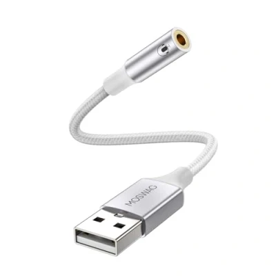 Afbeelding van MOSWAG 20 cm USB audio naar 3,5 mm hoofdtelefoonaansluiting, 4 pins TRRS externe stereogeluidskaart voor pc, PS4, Mac, enz.