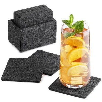 Afbeelding van Sidorenko vilt onderzetters vierkant voor glazen Set van 10 incl. doosje Design in grijs dranken, bekers, bar, glas Premium tafelonderzetter onderzetter