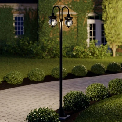 Afbeelding van Lindby Lantaarnpalen 2 lichts IJzer, aluminium, glas H: 215 cm E27 donkergrijs, transparant