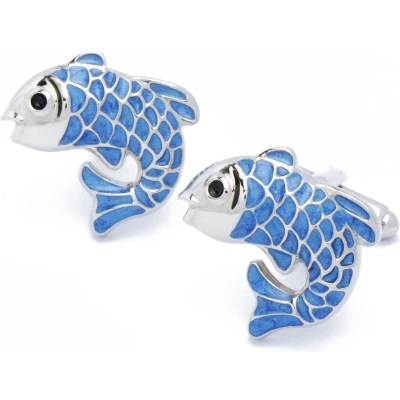 Afbeelding van Manchetknopen Vis Zilver Blauw Emaille