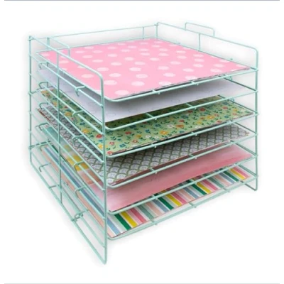 Afbeelding van Craftelier Metalen organizer lade van 6 planken voor papier Ideaal het organiseren scrapbooking en ambachten materialen turkoois afmeting ca. 35,7 x 33,2 cm