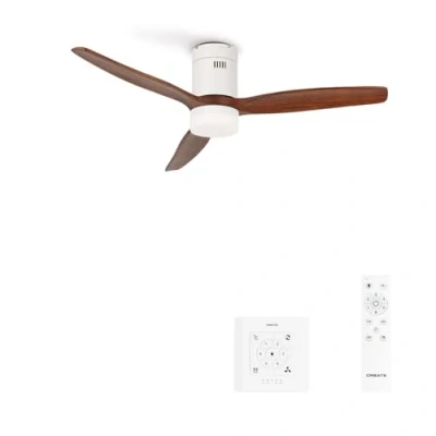 Afbeelding van CREATE Plafondventilator 40W silent Ø132 cm Met Verlichting drie temperaturen Wandregelaar Afstandsbediening 6 Snelheden Timer Zomer/Winter functie Donker hout WIND CALM