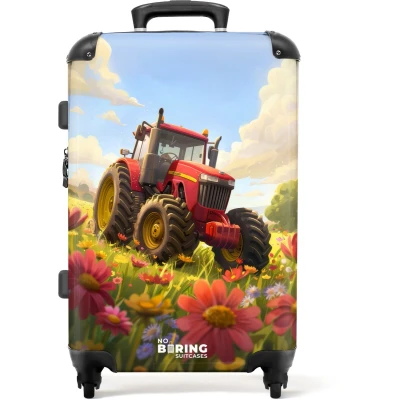 Afbeelding van NoBoringSuitcases.com® Kinderkoffer groot Kindertrolley koffer Tractor Bloemenveld Rolkoffer lichtgewicht Reiskoffer met 4 wielen Grote trolley XL 20 kg bagage