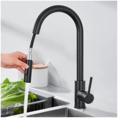 Afbeelding van MIDINGCHAI Kraan keuken zwart met sproeier uittrekbaar, hoge druk keukenamatuur twee waterstraalsoorten, wastafelarmatuur 360 rotatie, armatuur van roestvrij staal, mengkraan