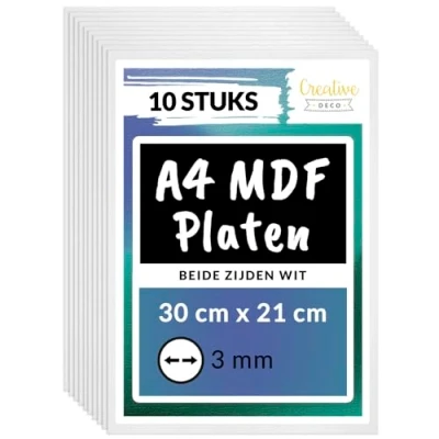 Afbeelding van Creative Deco 10 x A4 MDF platen Wit aan beide zijden 300 210 3 mm Dunne houten Perfect voor laser, CNC router, modelbouw, figuurzaag