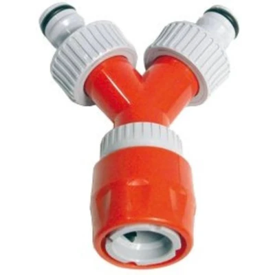 Afbeelding van Talen Tools Y vertakking met 2 opgeschroefde kraannippels en 1 snelkoppeling PVC op kaart RS4437BL