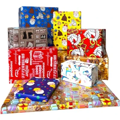Afbeelding van Sinterklaaspapier Inpakpapier Sinterklaas Cadeaupapier Assortiment 300 x 70 cm 7 rollen