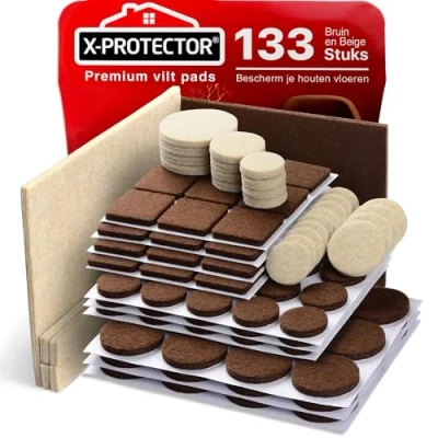 Afbeelding van Meubilair Pads Vloerbeschermers X PROTECTOR 133 stuks, Bruin en Beige Vilten voor Stoelpoten Meubelpoten Enorme Hoeveelheid Vloerbescherming