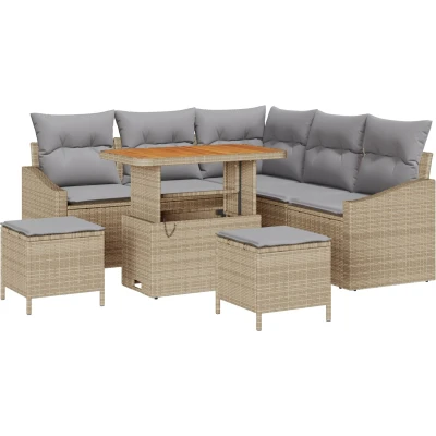 Afbeelding van vidaXL 8 delige Tuinbank Set met Kussens Beige Poly Riet Acacia