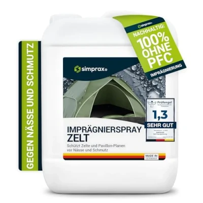 Afbeelding van Simprax ® waterdichte tentspray 2,5 L waterdicht kledingstuk Eco Passport gecertificeerd door Oeko Tex UV bestendige en biologisch afbreekbare stof