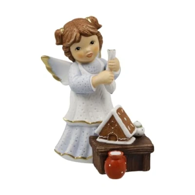 Afbeelding van Goebel Engelfiguur schattig knapperhuisje kerstbakkerij Nina &amp; Marco